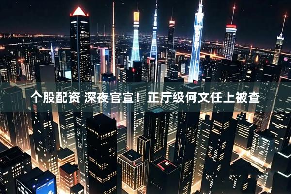 个股配资 深夜官宣！正厅级何文任上被查